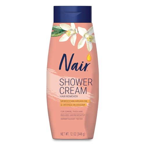 NAIR Shower Cream Hair Remover with Moroccan Argan Oil and Orange Blossom, Body Hair Removal Cream for Women, 12 oz