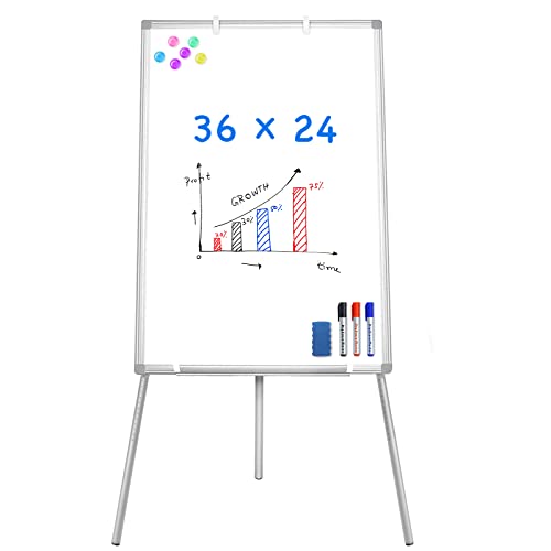 Easel Whiteboard - Magnetic Portable Dry Erase 36 x 24 Tripod Height Adjustable, 3' x 2' Flipchart Easel Stand White Board for Office or Teaching at Home & Classroom (36x24 White)