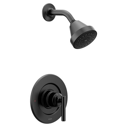 Moen Gibson Matte Black Pressure Balancing Eco-Performance Modern Shower Trim Featuring Bathroom Shower Head and Shower Lever Handle, (Posi-Temp Valve Required), T2902EPBL