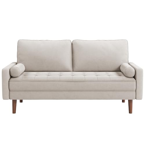 Vesgantti 2 Seater Sofa, 68 inch Fabric Couches for Living Room, Mid Century Modern Loveseat Sofas with Armrest, Button Tufted Seat Cushion, Modern Couch for Bedroom, Apartment, Office, Ashbeige