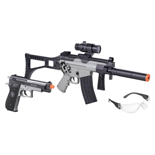 Game Face GFRPKTG Ghost Affliction Full-Auto Airsoft Rifle And Spring-Powered Pistol Kit, Grey/Black