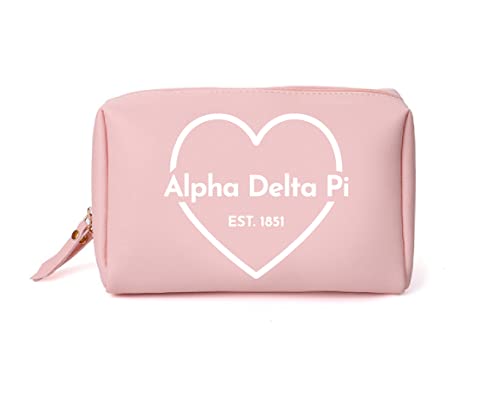 Sorority Shop Alpha Delta Pi Makeup Bag - Multi-Purpose PU Leather, Water-Resistant Makeup travel bag with Licensed Design and Zipper Closure, Perfect Alpha Delta Pi Sorority Gifts for Women