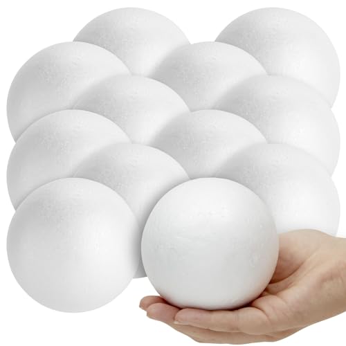 Juvale 4 Inch Foam Balls for Crafts - 12 Pack Round White Polystyrene Spheres for DIY Projects, Ornaments, School Modeling, Drawing