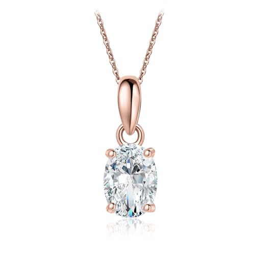 JewelryPalace Oval Cut 8 *mm 1ct Moissanite Solitaire Pendant Necklace for Women, Classic Simulated Diamond 925 Sterling Silver 14k Rose Gold Plated Necklaces for Her VVS D-F, 18 Inch Box chain