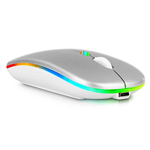 UrbanX 2.4GHz & Bluetooth Mouse, Rechargeable Wireless Mouse for Tecno Spark 8 Pro Bluetooth Wireless Mouse for Laptop/PC/Mac/Computer/Tablet/Android RGB LED Silver