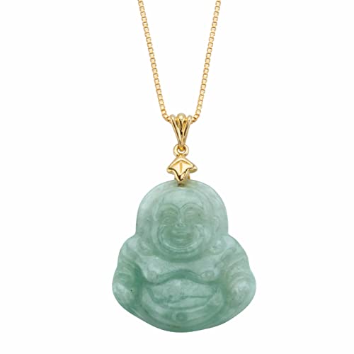 PalmBeach Yellow Gold-plated Sterling Silver Genuine Green Jade Buddha Charm Pendant (32mm), 18 inch Chain