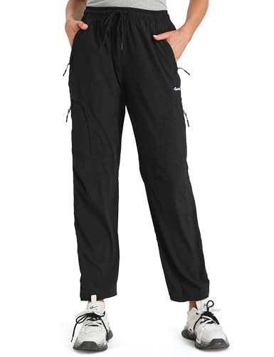 Seamaid Women's Hiking Pants Quick Dry Lightweight Water Resistant Cargo Pants with Zipper Pockets Travel Outdoor Black XL