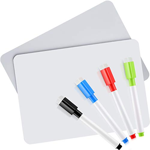 2 Pieces Dry Erase White Board Double Sided Reusable Whiteboards with 4 Markers in 4 Colors, Portable Learning Writing Board Set for Teachers, Students, Class Reward 8.3 x 11.8 Inch (Over 6 Years)