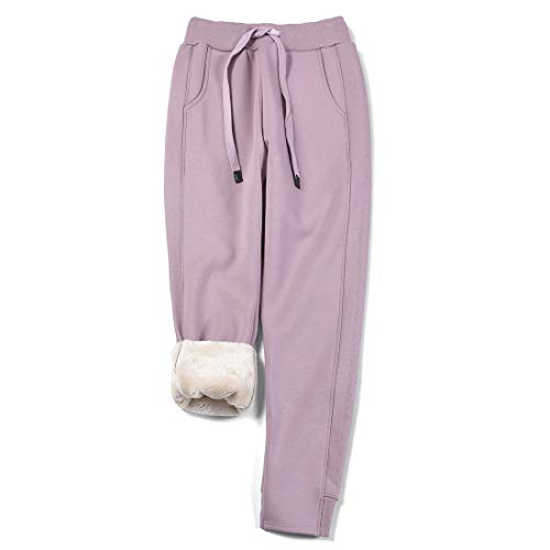 utcoco Women's Athletic Fit Thicked Fuzzy Sherpa Lined Warm Drawstring Tapered Jogger Sweatpant (M, Purple)