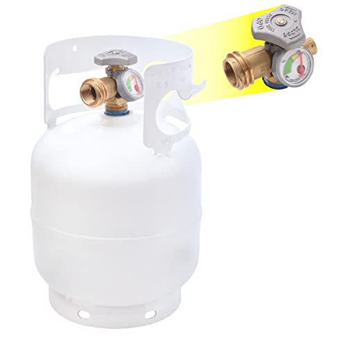 Flame King YSN5LB-GAUGE 5lb Steel Propane Tank Cylinder with Gauge and OPD Valves for Grills and BBQs, Camping, Fishing, & Outdoor Activities, White