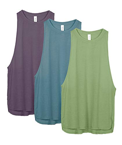 icyzone Workout Tank Tops for Women - Running Muscle Tank Sport Exercise Gym Yoga Tops Athletic Shirts(Pack of 3) (XS, Sweet Pea/Lake Blue/Plum Purple)