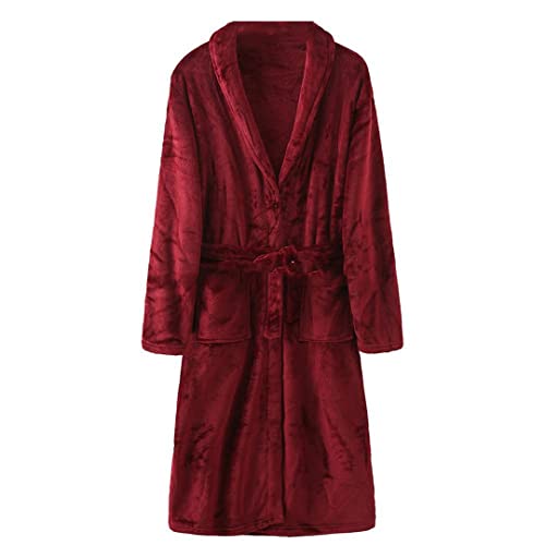 Warm Casual Nightgown Winter Home Clothing Couple Kimono Robe Flannel Men Sleepwear Coral Fleece Unisex Bathrobe Gown Burgundy Women M