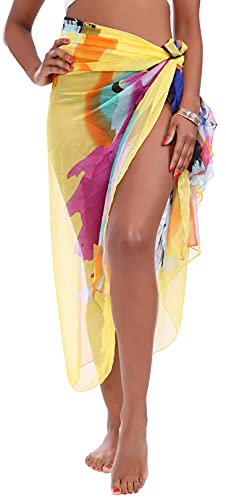 MissShorthair Womens Chiffon Beach Pareos Sarong Sheer Swimsuit Cover Ups Swimwear Bikini Wrap