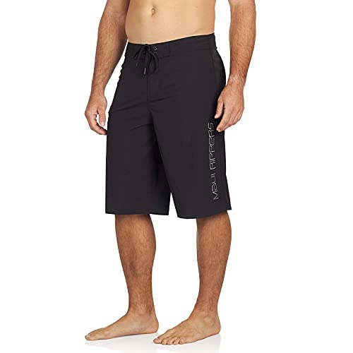 Maui Rippers Very Long Core 4 Way Stretch Boardshorts 24 Inch Outseam (Black, 34)