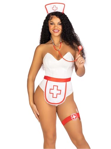 Leg Avenue Women’s 5 PC Nurse Costume Kit with Nurse Apron, WH/RD, O/S