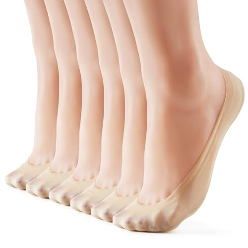 WISVOOO 3-6 Pairs No Show Socks Women Nylon Ultra Low Cut Non-Slip Thin Liner Socks Invisible Hidden Socks for Flats