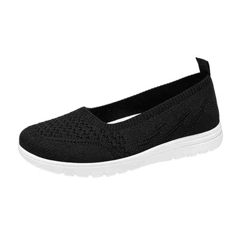 Women's Hands Free Slip On Flats Sneakers with Arch Support Summer Lightweight Breathable Casual Sneakers Mesh Shoes Black, 8.5