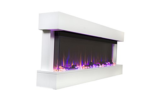 Touchstone Chesmont Smart Electric Fireplace- Wall Hanging with 50-inch Wide White Mantle- Alexa/WiFi Enabled-10 Color-1500/750 Watt Heater with Thermostat- Crystals & Driftwood-Model 80033