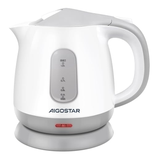 Aigostar Small Electric Kettle, 1L Portable Electric Tea Kettle 1100W with Automatic Shut-Off and Boil Dry Protection, Travel Hot Water Boiler Cordless for Making Coffee and Tea, BPA-Free, Grey