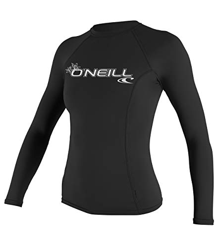 O'Neill UV 50+ Sun Protection Womens Basic Skins Long Sleeve Crew Sun Shirt Rash Guard, Black, Large