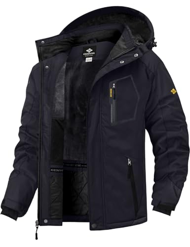 GEMYSE Men's Mountain Waterproof Ski Snow Jacket Warm Winter Windproof Parka Raincoat with Hood(Black,Medium)