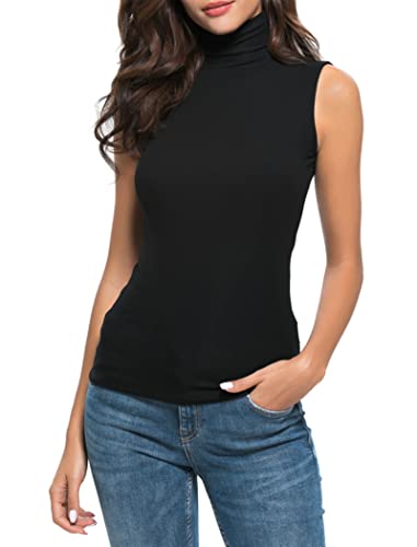 Nasperee Women Sleeveless Mock Turtleneck Tank Tops Slim Fit Stretchy Layer Tee Shirts