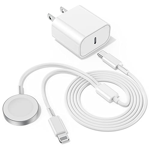 deloni for Apple Watch Charger, Upgraded 2 in 1 USB C Magnetic iWatch Charger Cord & USB-C to Lightning Cable 6FT with Type C Block, Fast Charging i-Watch Series Ultra/9/8/7/6/SE/5,for iPhone 14/13/12