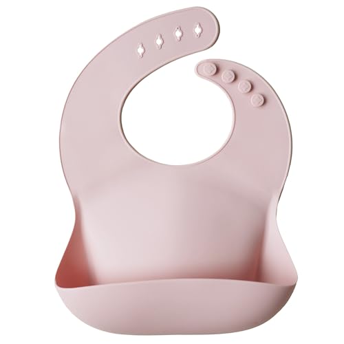 mushie Silicone Baby Bib | Adjustable Fit Waterproof Bibs (Blush)