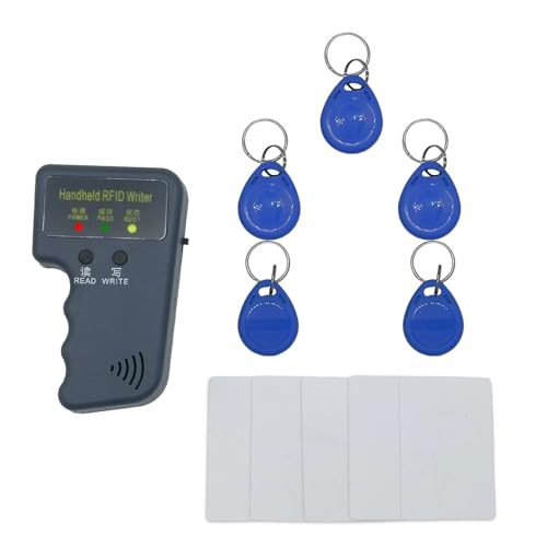 125khz RFID Reader Writer,Handheld RFID Copier,RFID Reader for 125khz Id and Hid Cards (with 5pcs T5577 Key Fob and 5pcs T5577 RFID Cards)