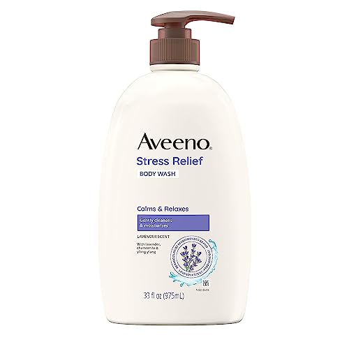 Aveeno Stress Relief Body Wash with Soothing Oat & Lavender Scent for Sensitive Skin, Moisturizing Shower Wash Gently Cleanses & Helps You Feel Calm & Relaxed, Sulfate-Free, 33 fl. oz