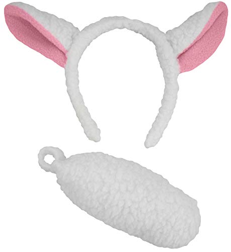 Nicky Bigs Novelties Adult White Lamb Costume Accessory Set - Sheep Ears Headband and Tail - Farm Animal Halloween Accessories, White, One Size