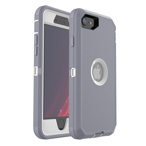 pdxox for iPhone SE Case Heavy Duty Protective Cover for iPhone SE 2022(3rd Gen) iPhone SE 2020(2nd Gen) Screen Dust Protection Wireless Charging Shockproof Non-Slip Protective Case（Gray/White）