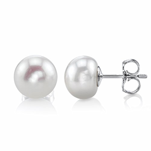 THE PEARL SOURCE 7-8mm White Freshwater Real Pearl Earrings for Women - 14K Gold Earrings | Hypoallergenic Earrings with Genuine Cultured Pearls