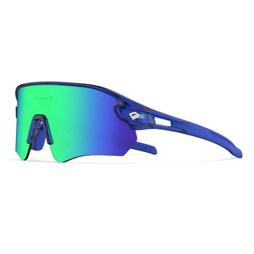 TOREGE Z87 Sunglasses for Men Women Cycling Fishing Running Driving Baseball Anti-Fog Sports Sunglasses UV Protection 02EV (Blue Purple&Blue Purple&Green Lens)