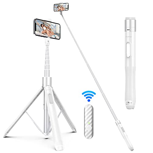 ATUMTEK 65' Selfie Stick Tripod, All in One Extendable Phone Tripod Stand with Bluetooth Remote 360° Rotation for iPhone and Android Phone Selfies, Video Recording, Vlogging, Live Streaming, White