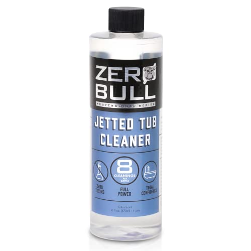 Zero Bull Jetted Tub Cleaner. 8 cleans per bottle. The most powerful and safest--no dangerous quat or bleach. Clean jacuzzi, bath tub, hot tub, whirlpool, spa, dishwasher, and drain.