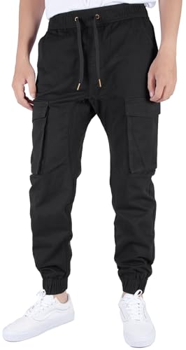 ITALYMORN Mens Black Work Cargo Joggers with Deep Pockets Casual Pants (L, Black)