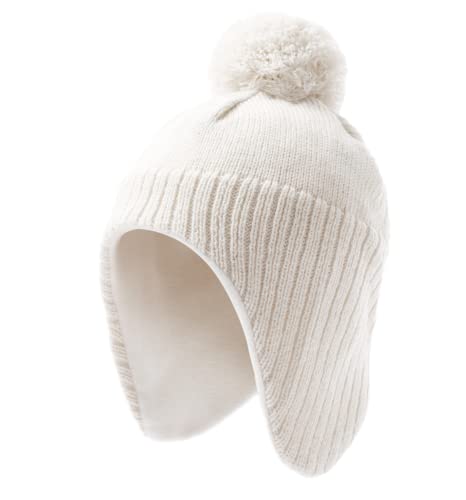 Kids Winter Hat - Kids Beanies Boys & Girls, Toddler Boys Winter Hat, Toddler Hat with Ear Flaps, Ear Flaps Hat for Kids White