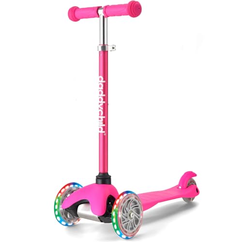 3 Wheel Scooters for Kids, Kick Scooter for Toddlers 3-6 Years Old, Boys and Girls Scooter with Light Up Wheels, Mini Scooter for Children (Pink)