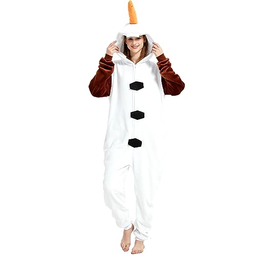 Yemnut Snug Fit Adult Unisex Onesie Cosplay Costume，One Piece Pajama Halloween Homewear Suit for Women and Men (Large, Olaf)