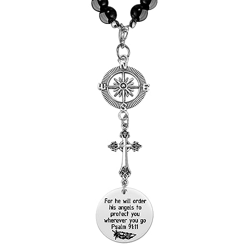 Cross Car Charm, for He Will Order His Angels to Protect You Wherever You Will Go, Rear View Mirror Car Charm, Psalm 91:11, Bible Verse, Religious Gifts for Women