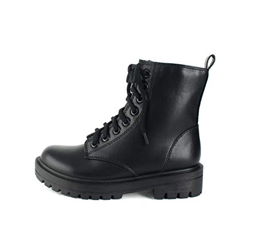 Soda FIRM - Lug Sole Combat Ankle Bootie Lace up w/Side Zipper (Black, numeric_8_point_5) …