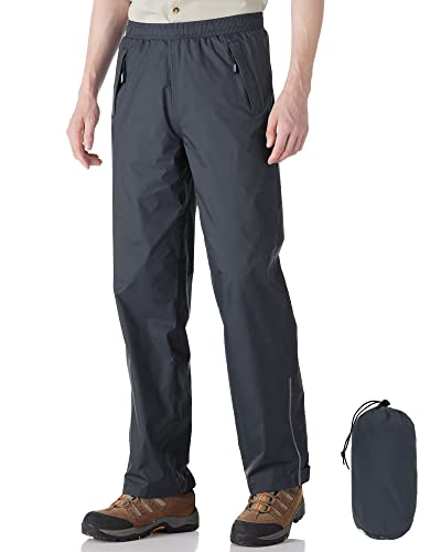 Outdoor Ventures Men's Rain Pants Waterproof Rain Overall Pants Windproof Packable Rain Outdoor Pants for Hiking Fishig Golf Grey