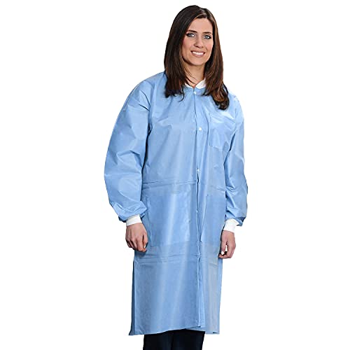 ValuMax 3560CBS Easy Breathe Cool and Strong, No-Wrinkle, Professional Disposable SMS Knee Length Lab Coat, Ceil Blue, S, Pack of 10