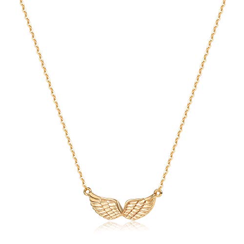 MEVECCO Gold Angel Wings Pendant Necklace,18K Gold Filled Cute Tiny Guardian Angel Charm Necklace,Dainty Simple Minimalist Necklace for Women