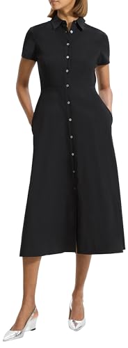 Theory Women's Short Sleeve Midi Buttondown Dress, Black