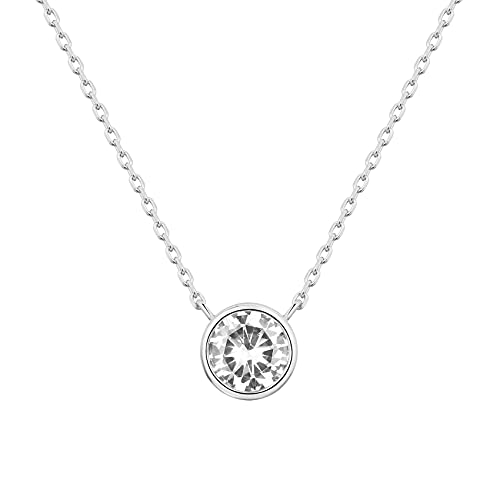 PAVOI 14K White Gold Plated 1.00 ct (D Color, VVS Clarity) CZ Simulated Diamond Bezel-Set Solitaire Choker Necklace | Necklace for Women