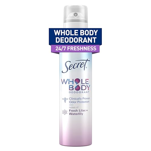 Secret Whole Body Deodorant for Women, Spray Lilac & Waterlily Scent, Aluminum Free Deodorant Spray, 72 HR Odor Protection, 3.5 oz