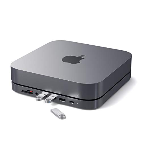 Satechi USB C Hub - Type-C Aluminum Stand & Hub - USB-C Data Port, Micro/SD Card Readers, USB 3.0 & Headphone Jack Port - for M2/ M1 Mac Mini, Mac Studio, 2020 & 2018 Mac Mini(Space Gray)