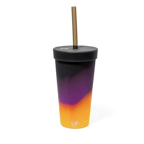 Silipint: Silicone 22oz Straw Tumbler: Sun Storm - Reusable, Unbreakable, Flexible, Hot/Cold, Airtight Lid, Travel